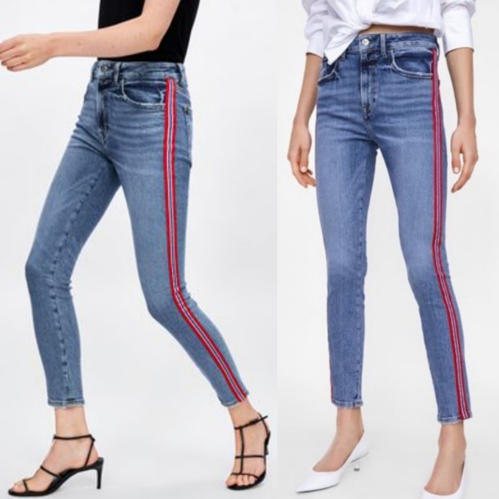 ZARA Bloggers Fav Side Stripe High Rise Skinnies Sz 8